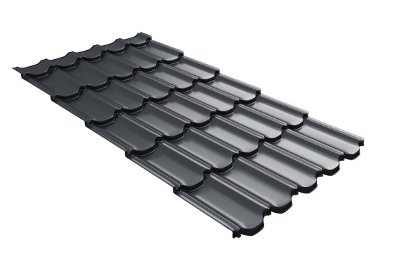 Металлочерепица квинта плюс с 3D резом 0,5 Quarzit lite RAL 7024 мокрый асфальт купить в Туле